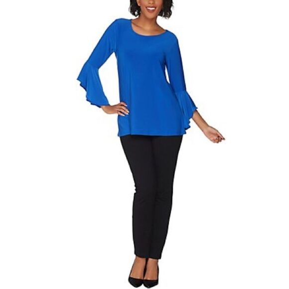 Women with Control Tops - Women Control Flounce Sleeve Top w/ Ankle Pant Set